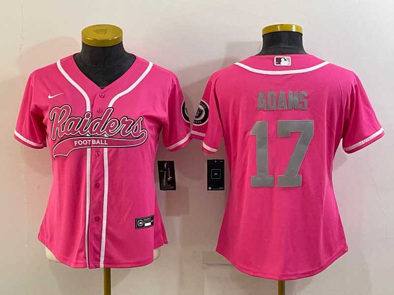 Women%27s Las Vegas Raiders #17 Davante Adams Pink With Patch Cool Base Stitched Baseball Jersey